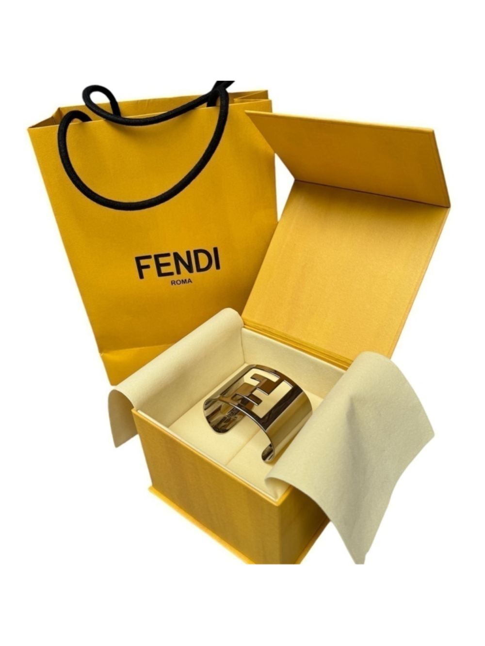 Fendi FF Cut Out Cuff Bracelet Silver Tone